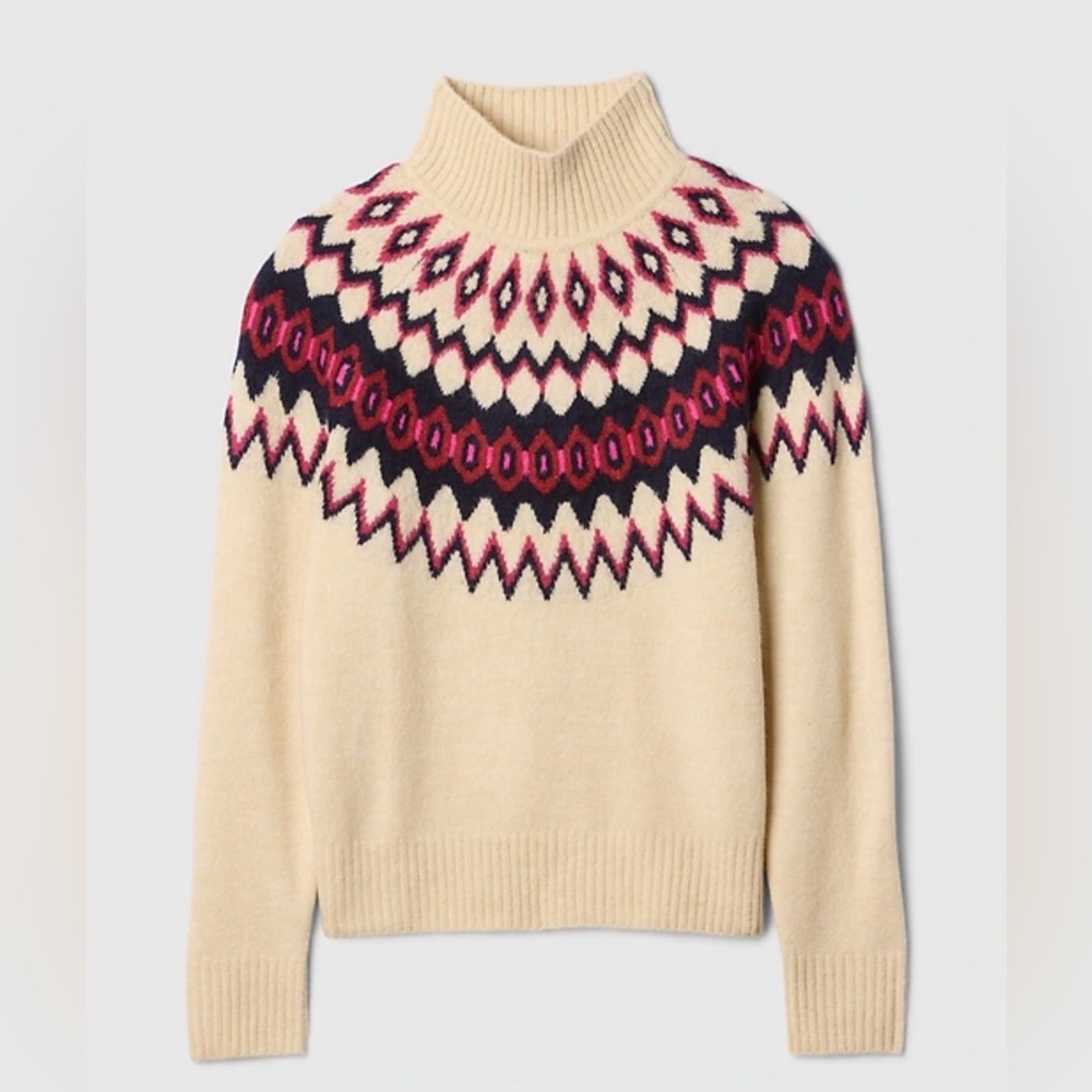 GAP relaxed cozy Fair Isle Sweater with Pink & Navy Pattern women’s XL